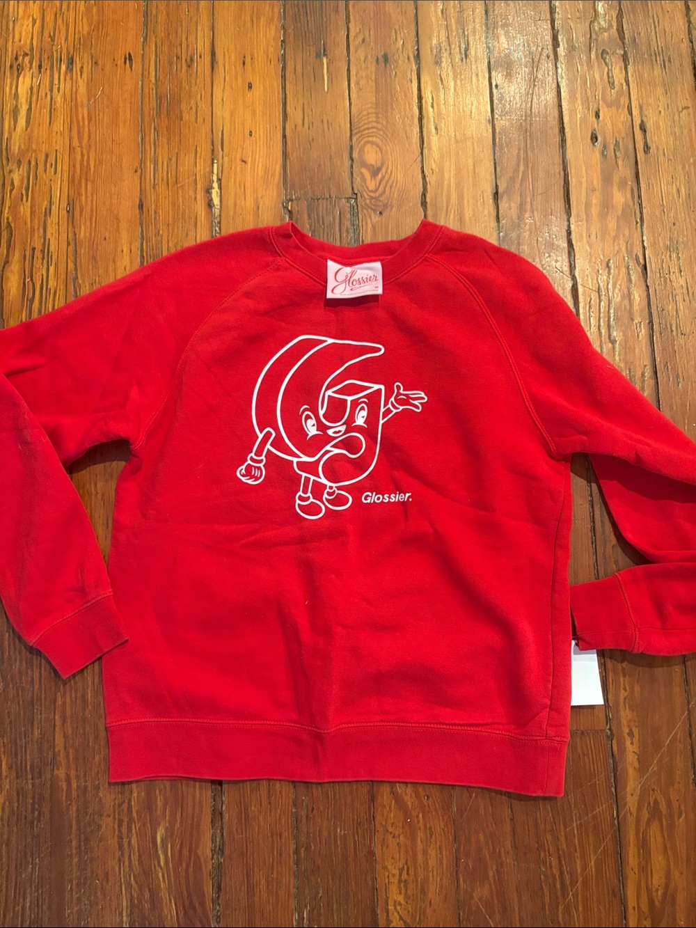 Glossier Sweatshirt Womens Medium Red Fleece Limited Edition G Pal Graphic Logo